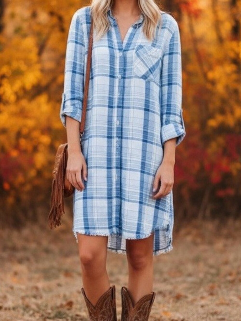 Anthropologie Cloth & Stone Boyfriend Button-Down Dress  Western Small Blue Boho